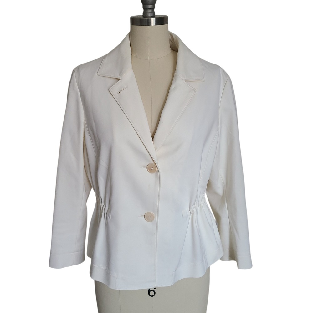 Akris Punto Cream White Cinched Drawstring Waist Peplum Blazer Jacket Size 6